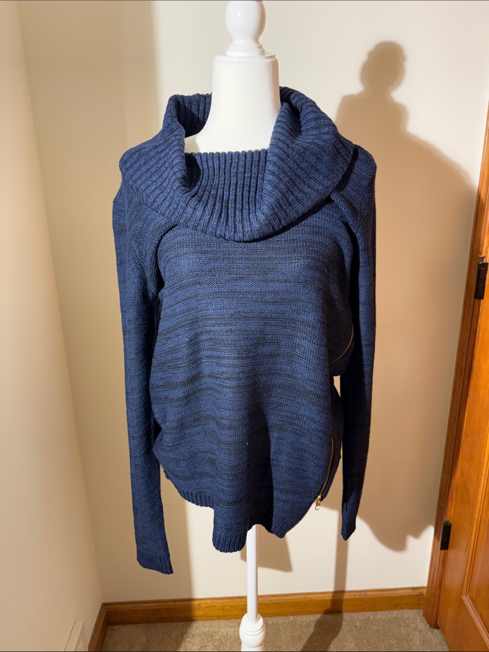 Emily Rose Navy Cowl-Neck Sweater with Side Zip - Picture 2 of 6